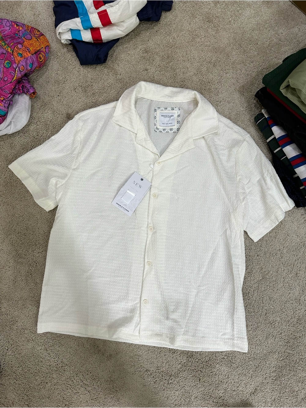 A.P.C. Men's Cream Short-Sleeve Waffle Button-Up Shirt